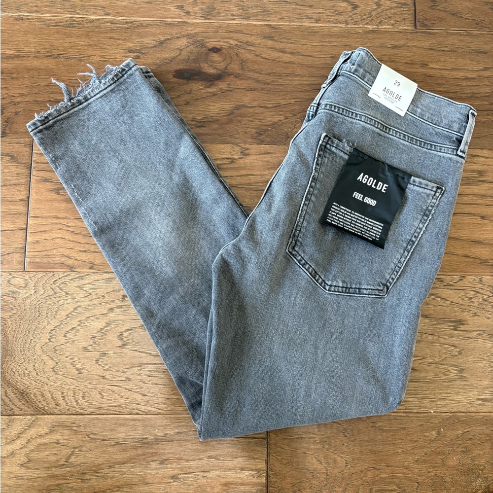 NWT $148 AGOLDE Feel Good Sophie Mid Rise Jeans Women's 29 Grey Distressed